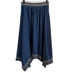 Indigo & Lace Womens Denim Asymmetrical Western Skirt Size S Embroidered Boho